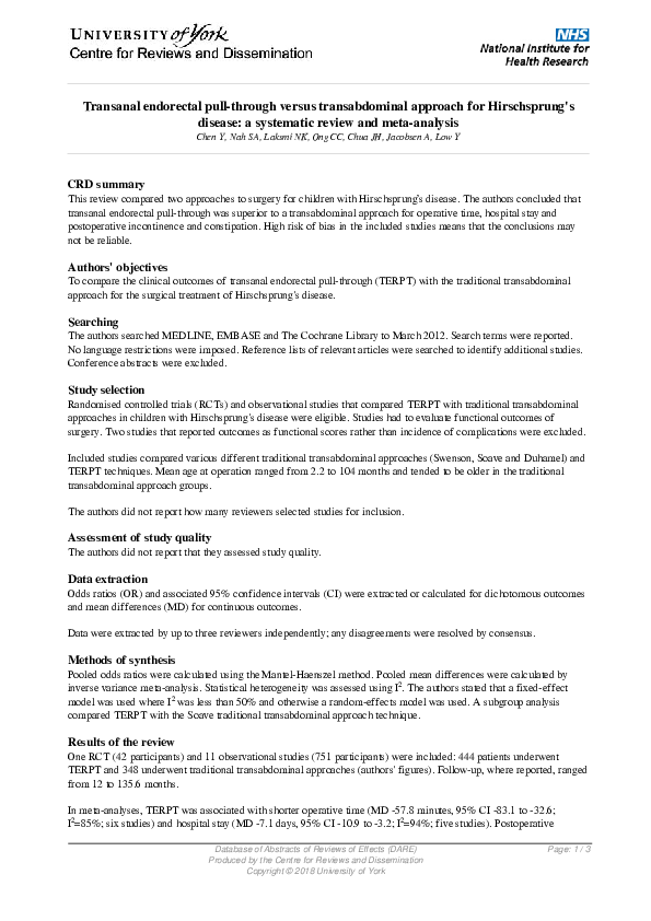 (PDF) Transanal endorectal pull-through versus transabdominal approach ...