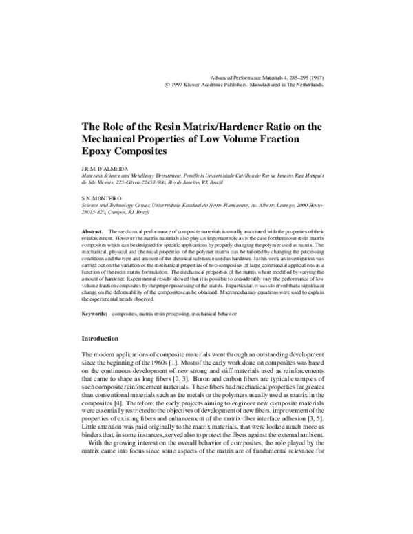 (PDF) The Role of the Resin Matrix/Hardener Ratio on the Mechanical