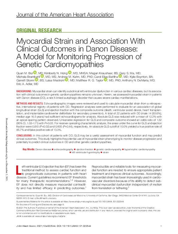 (PDF) Myocardial Strain and Association With Clinical Outcomes in Danon ...