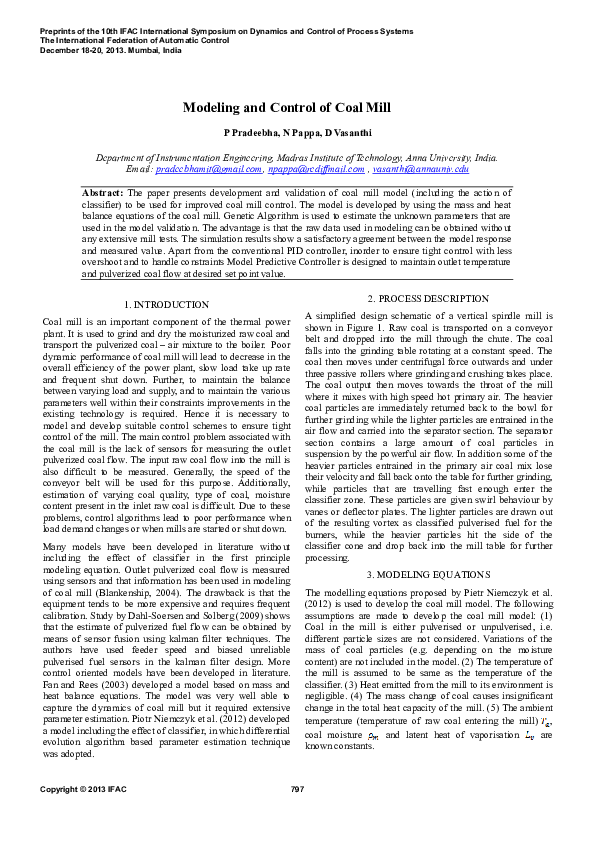 (PDF) Modeling and Control of Coal Mill