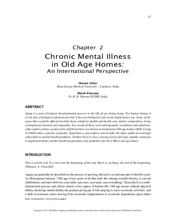 (PDF) Chronic Mental Illness in Old Age Homes