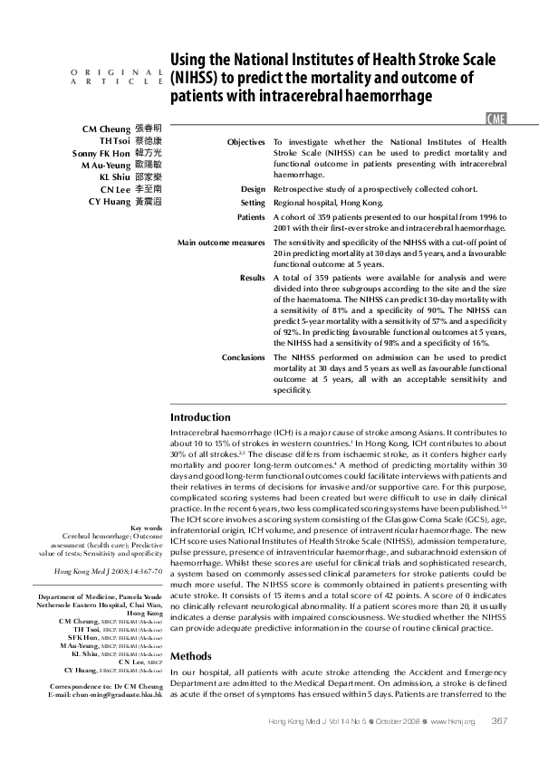 (PDF) Using the National Institutes of Health Stroke Scale (NIHSS) to ...