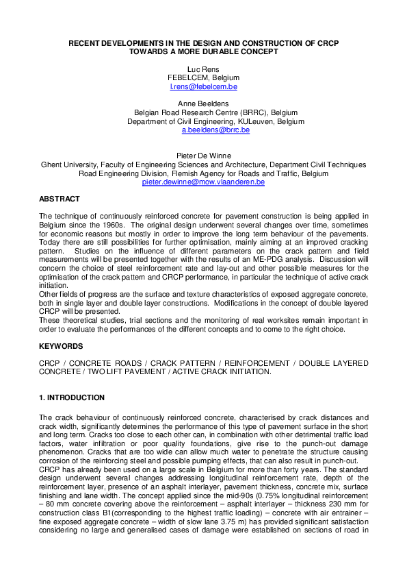(PDF) Recent developments in the design and construction of CRCP ...
