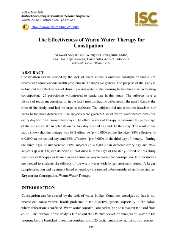 (PDF) The Effectiveness of Warm Water Therapy for Constipation