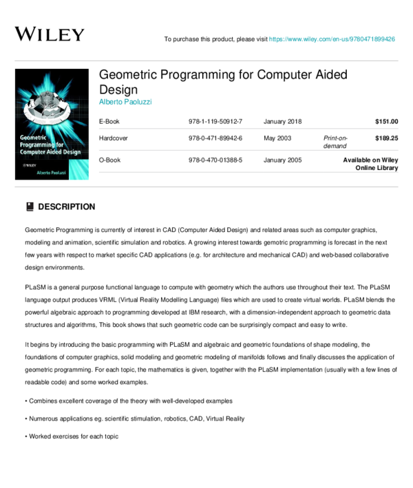 (PDF) Geometric Programming in PLaSM for CAD
