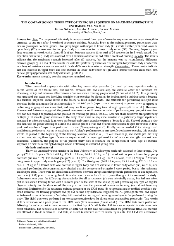 (PDF) The comparison of three type of exercise sequence on maximum ...