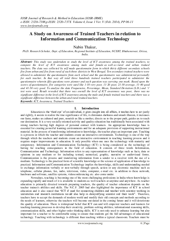 (PDF) A Study on Awareness of Trained Teachers in relation to ...