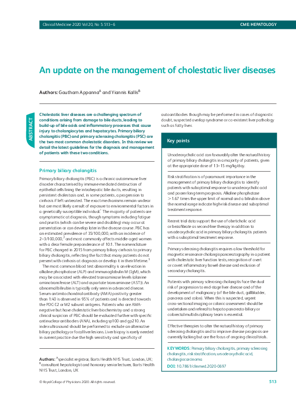 (PDF) An update on the management of cholestatic liver diseases