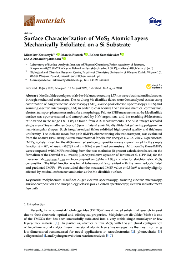 (PDF) Surface Characterization of MoS2 Atomic Layers Mechanically ...