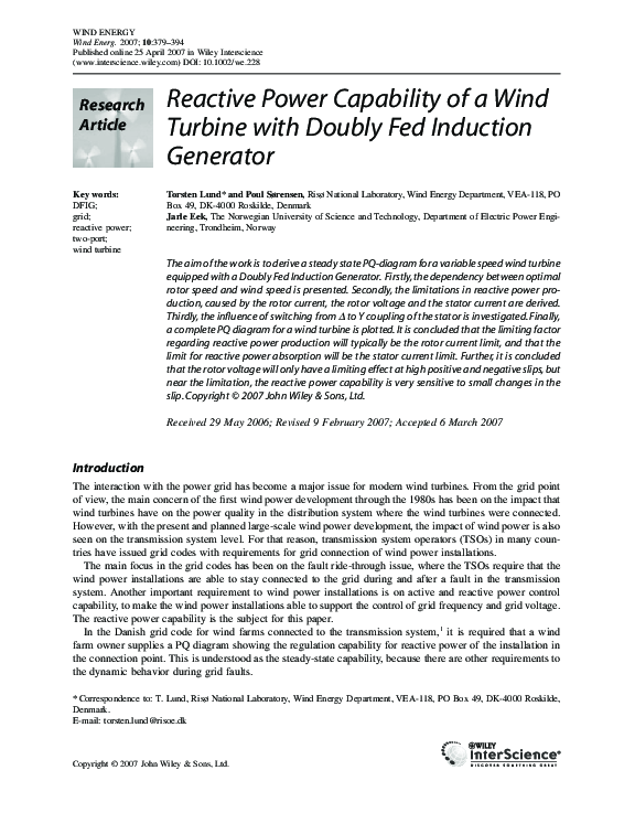 (PDF) Reactive power capability of a wind turbine with doubly fed ...