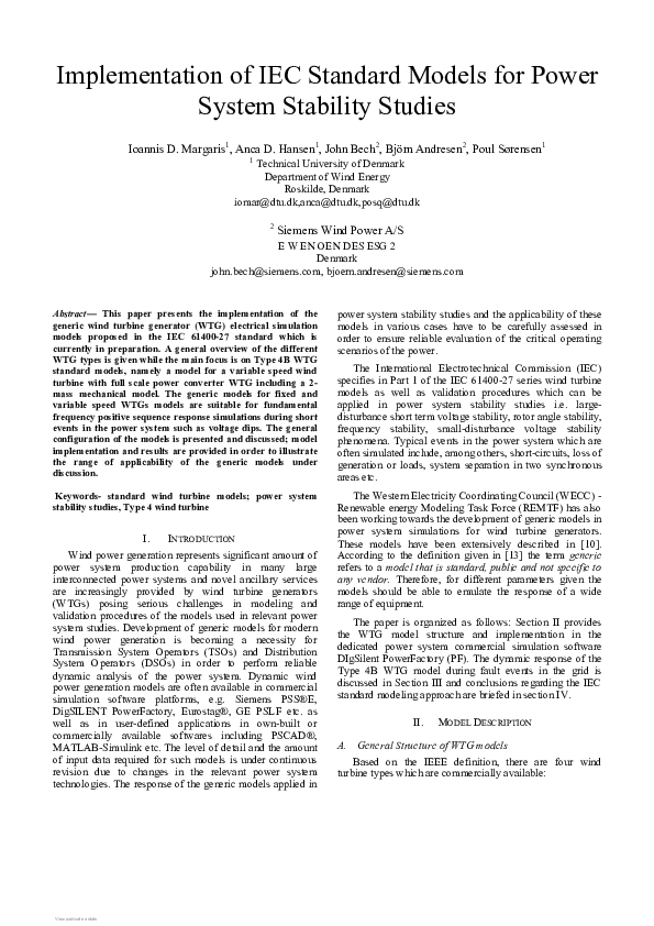 (PDF) Implementation of IEC Standard Models for Power System Stability ...