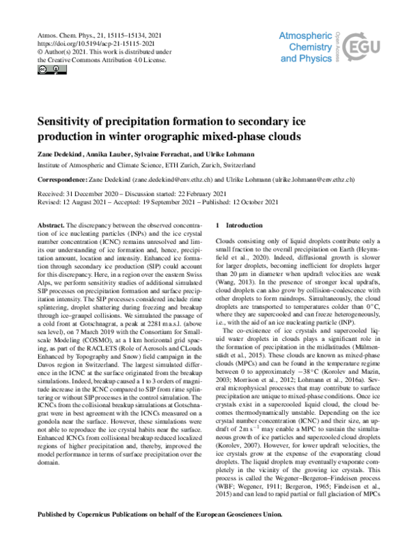 (PDF) Sensitivity of precipitation formation to secondary ice ...
