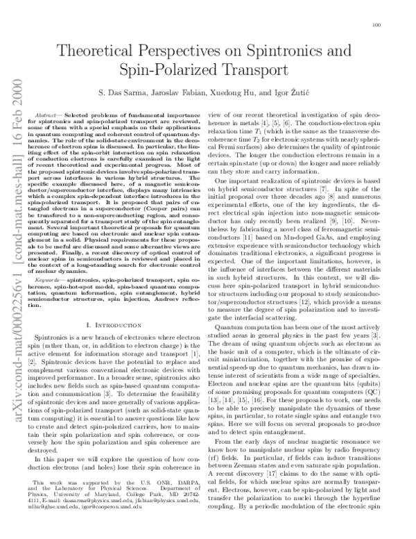 (PDF) Theoretical perspectives on spintronics and spin-polarized transport