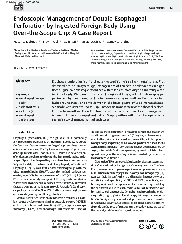 (PDF) Endoscopic Management of Double Esophageal Perforation by