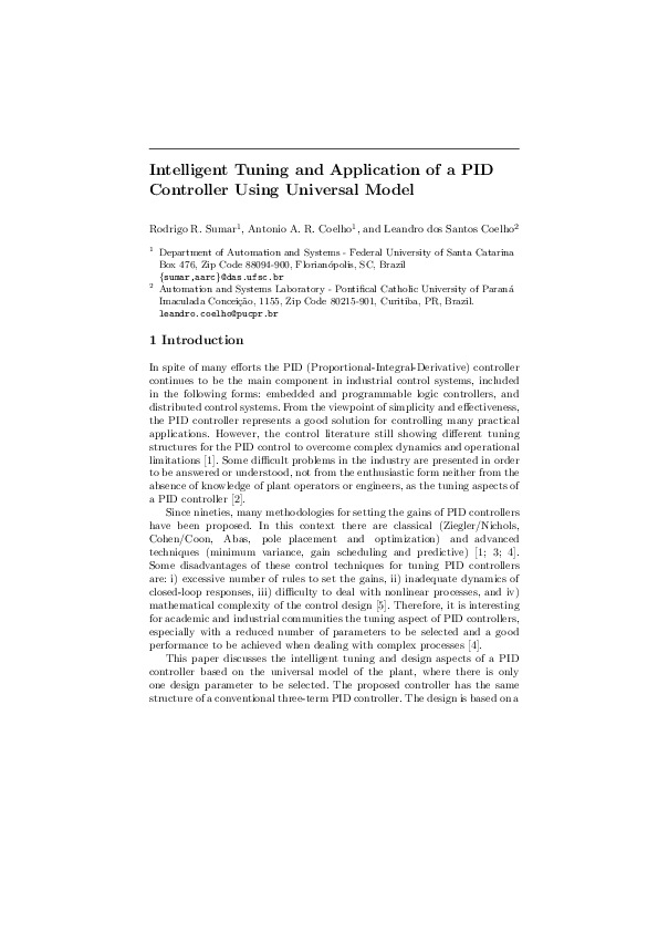 (PDF) Intelligent Tuning and Application of a PID Controller Using ...