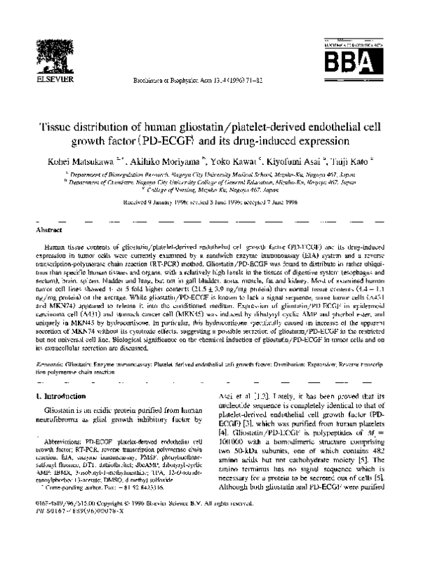 (PDF) Tissue distribution of human gliostatin/platelet-derived ...