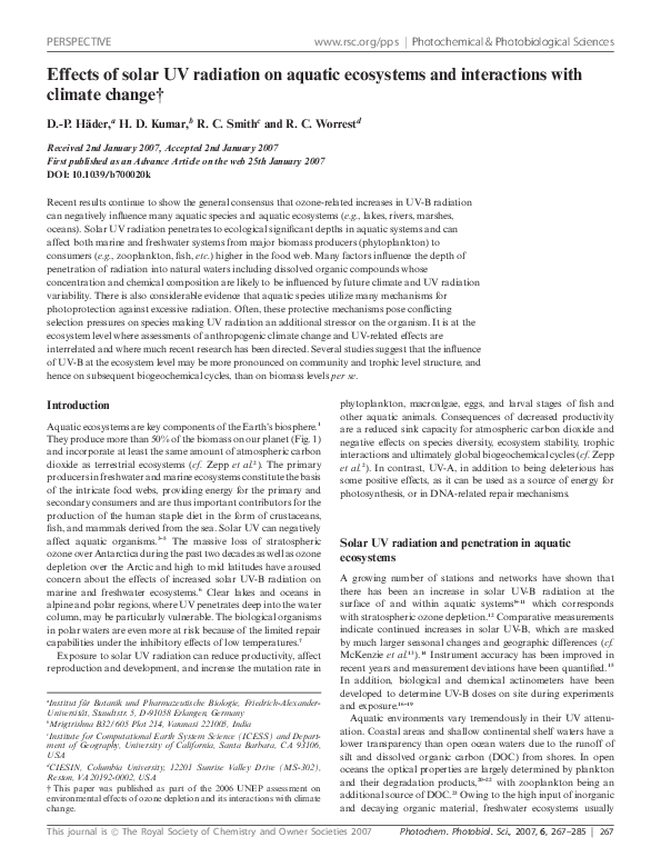 (PDF) Effects of UV radiation on aquatic ecosystems and interactions ...