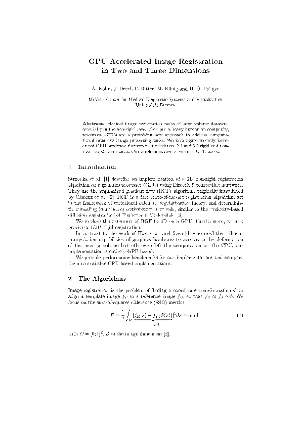 (PDF) GPU accelerated image registration in two and three dimensions