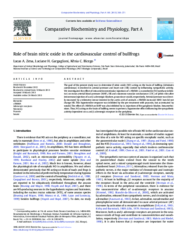 (PDF) Role of brain nitric oxide in the cardiovascular control of bullfrogs