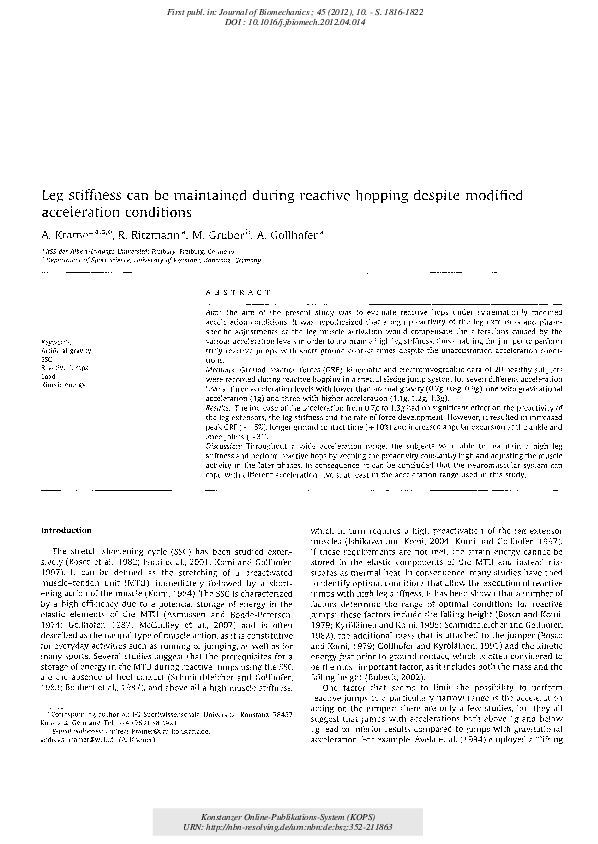 (PDF) Leg stiffness can be maintained during reactive hopping despite ...