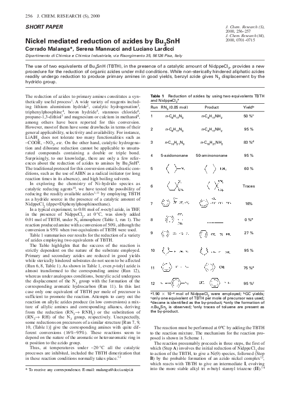 (PDF) Nickel mediated reduction of azides by Bu 3 SnH