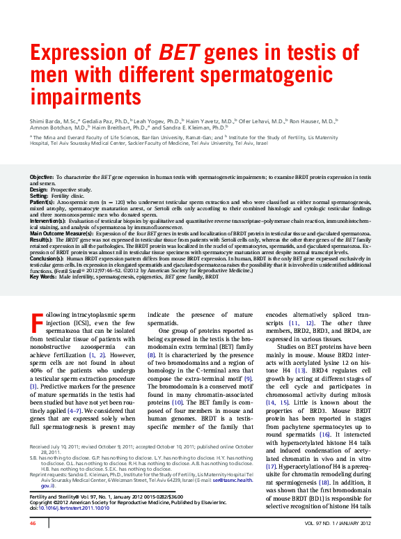(PDF) Expression of BET genes in testis of men with different ...