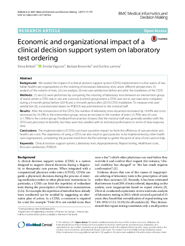 (PDF) Economic and organizational impact of a clinical decision support ...