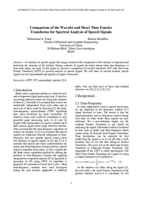 (PDF) Comparison of the wavelet and short time Fourier transforms for ...