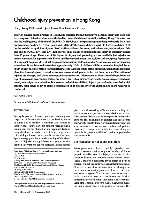 (PDF) Childhood injury prevention in Hong Kong