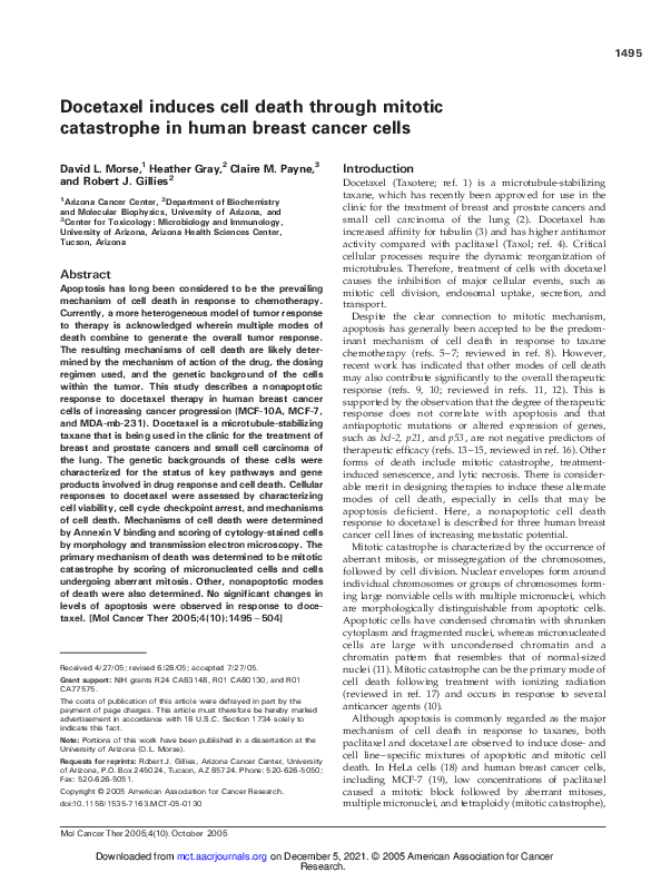 (PDF) Docetaxel induces cell death through mitotic catastrophe in human ...