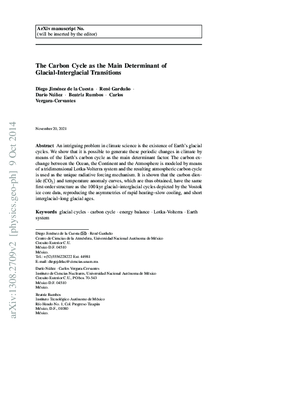 The Carbon Cycle as the Main Determinant of Glacial-Interglacial Transitions