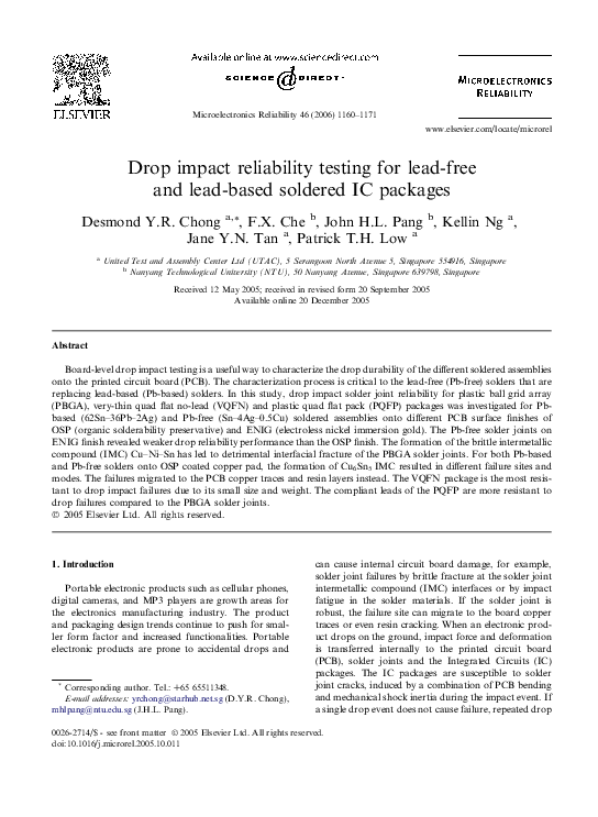 (PDF) Drop impact reliability testing for lead-free and lead-based ...