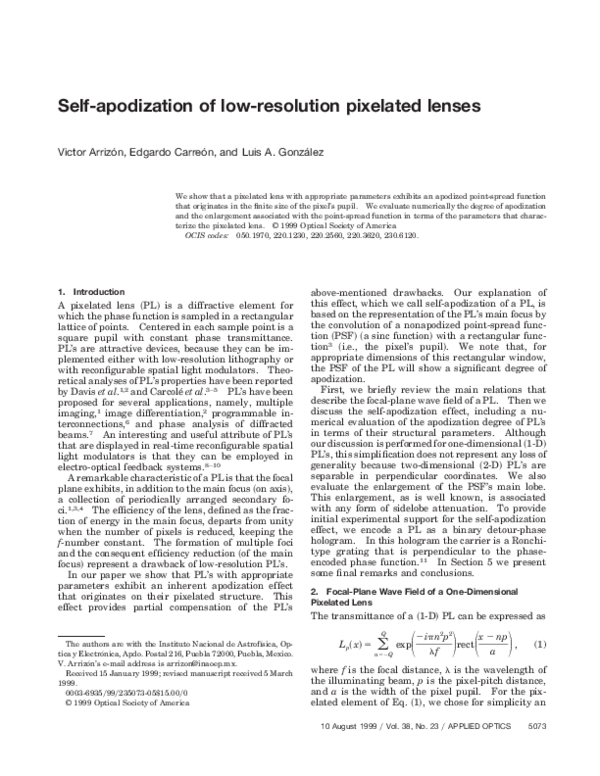 (PDF) Self-Apodization of Low-Resolution Pixelated Lenses