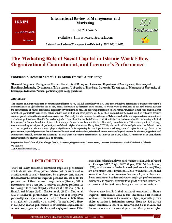 (PDF) The Mediating Role of Social Capital in Islamic Work Ethic ...