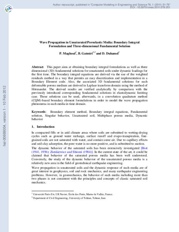 (PDF) Wave Propagation in Unsaturated Poroelastic Media Boundary
