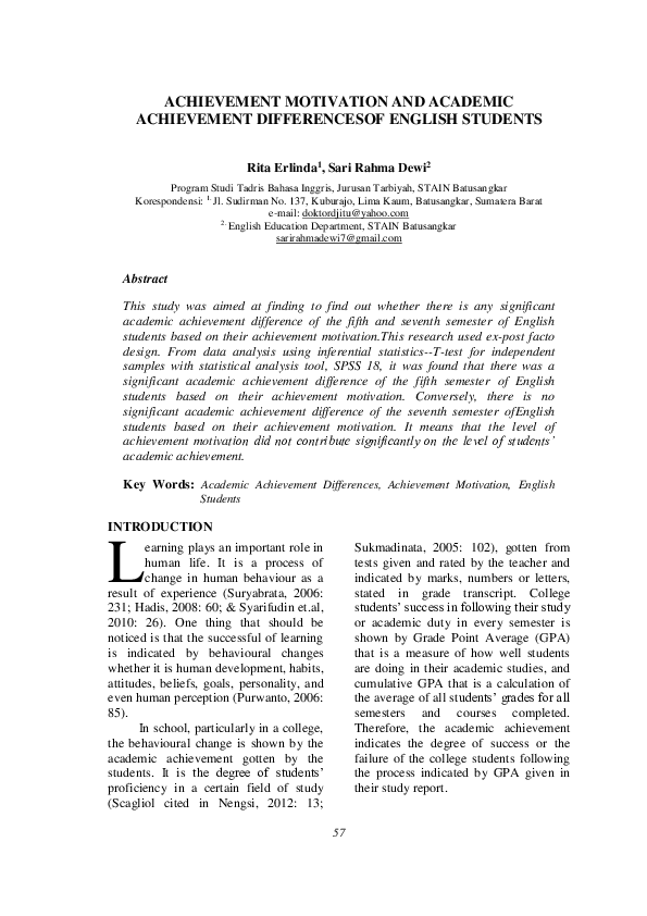 (PDF) Achievement Motivation and Academic Achievement Differencesof ...