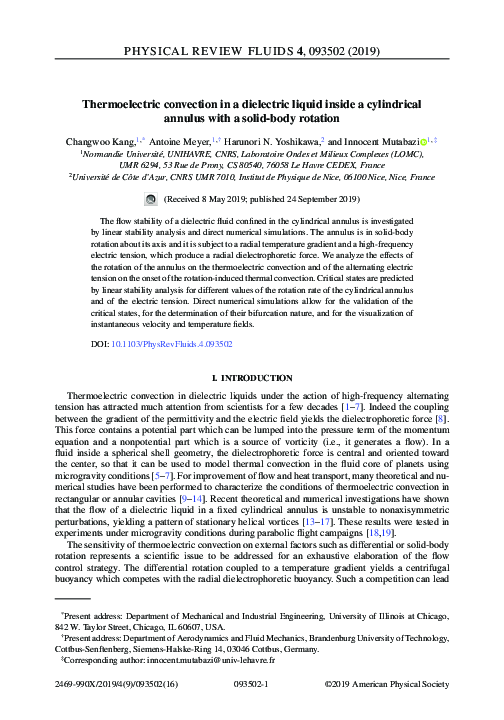 (PDF) Thermoelectric convection in a dielectric liquid inside a ...
