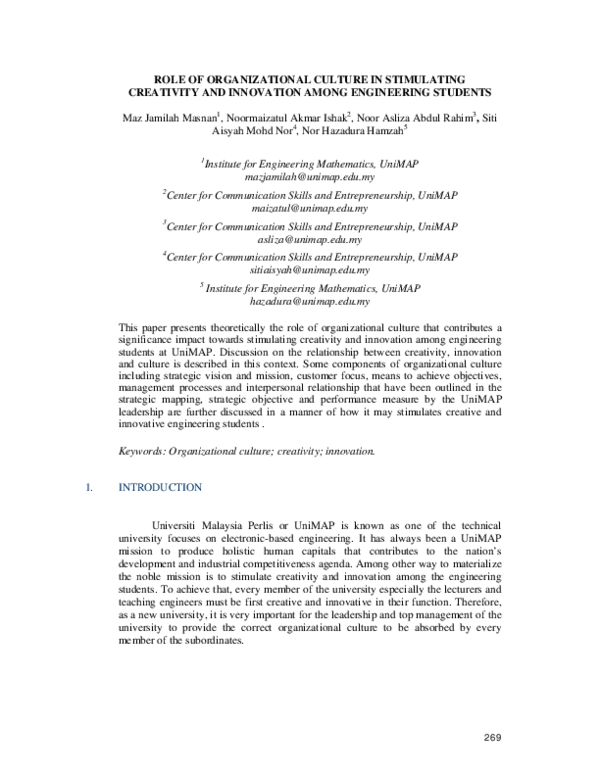(PDF) Role of organizational culture in stimulating creativity and ...