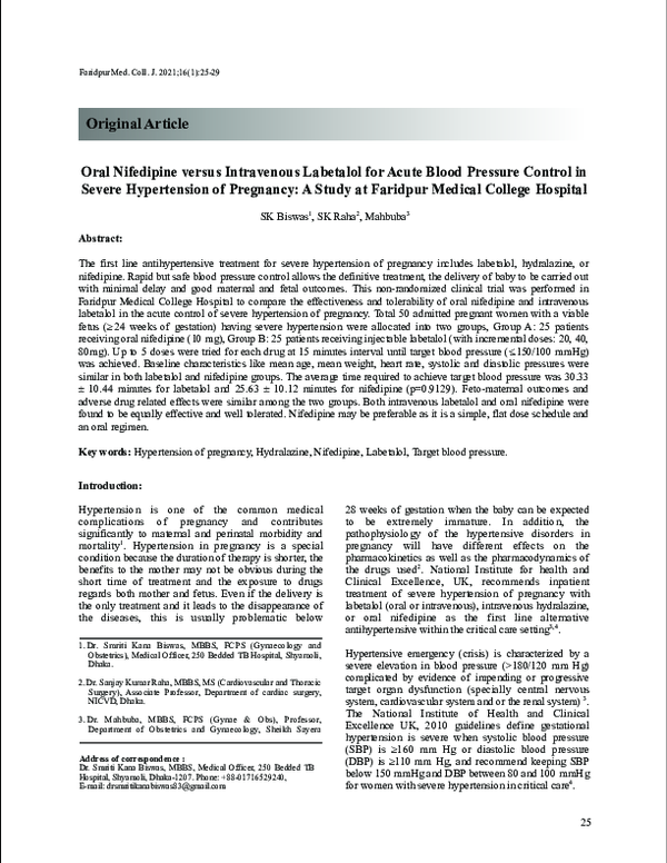 (PDF) Oral Nifedipine versus Intravenous Labetalol for Acute Blood