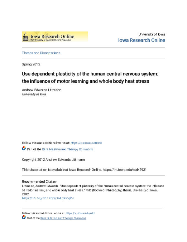(PDF) Use-dependent plasticity of the human central nervous system: the ...