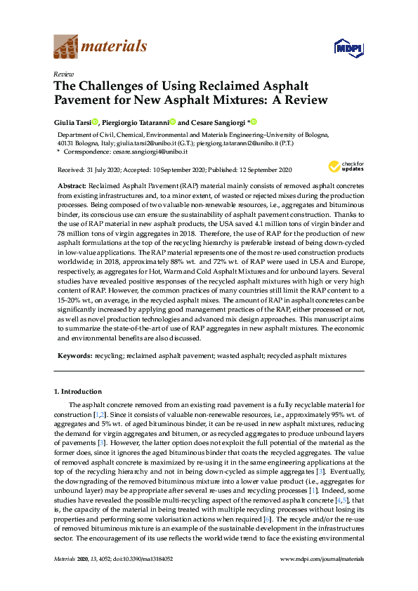 (PDF) The Challenges of Using Reclaimed Asphalt Pavement for New ...