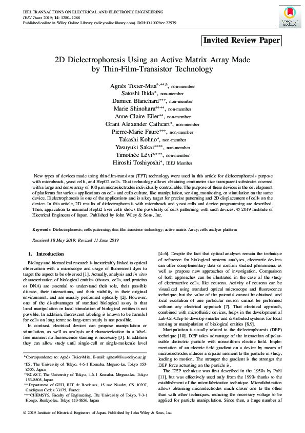 (PDF) 2D Dielectrophoresis using an active matrix array made by thin ...