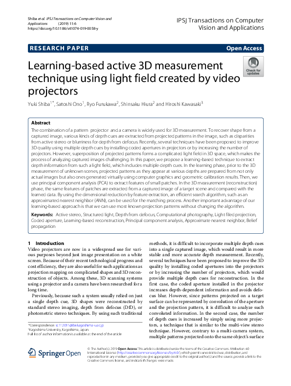 (PDF) Learning-based active 3D measurement technique using light field ...