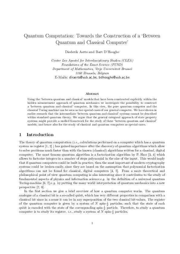(PDF) Quantum Computation: Towards the Construction of a ‘Between ...