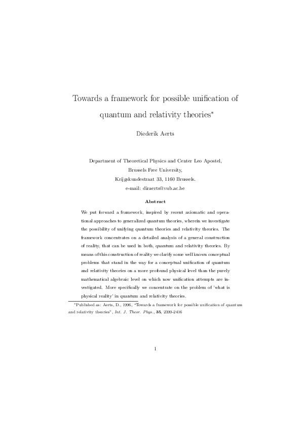 (PDF) Towards a framework for possible uniflcation of quantum and ...