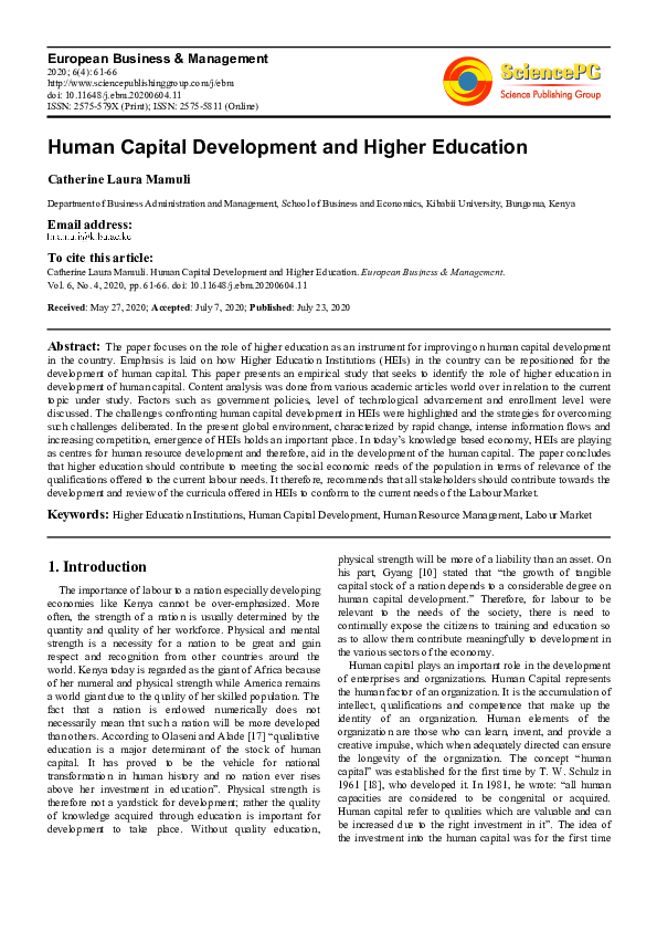 (PDF) Human Capital Development and Higher Education