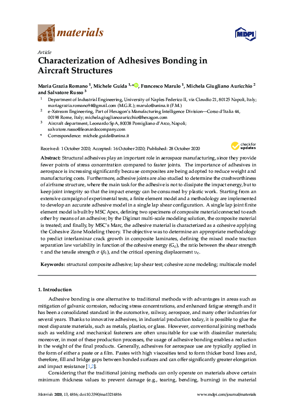 (PDF) Characterization of Adhesives Bonding in Aircraft Structures