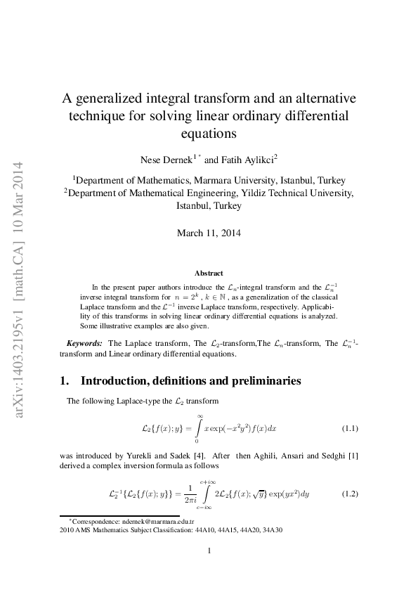 (PDF) A generalized integral transform and an alternative technique for ...
