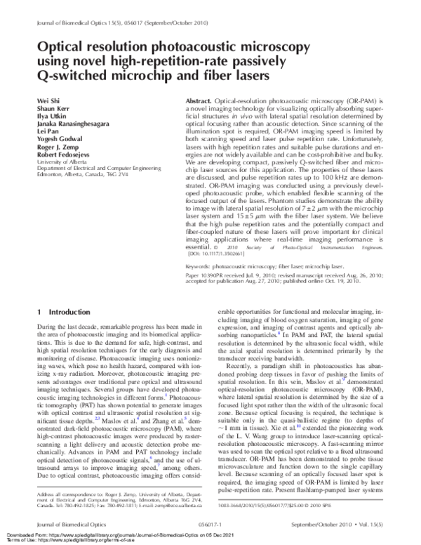 (PDF) Optical resolution photoacoustic microscopy using novel high ...