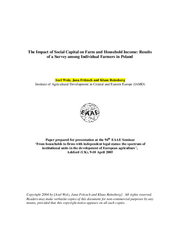 (PDF) The Impact of Social Capital on Farm and Household Income ...